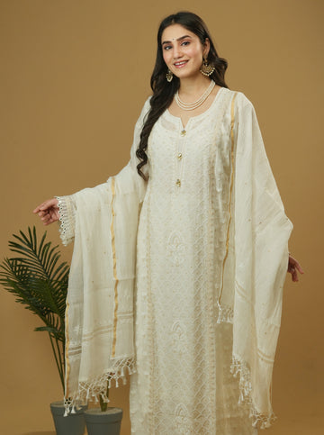 Mul Chanderi Semi Suit