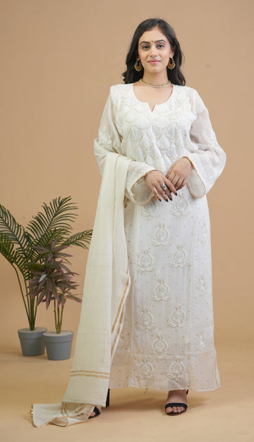 Mul Chanderi Semi- Stitch Suit