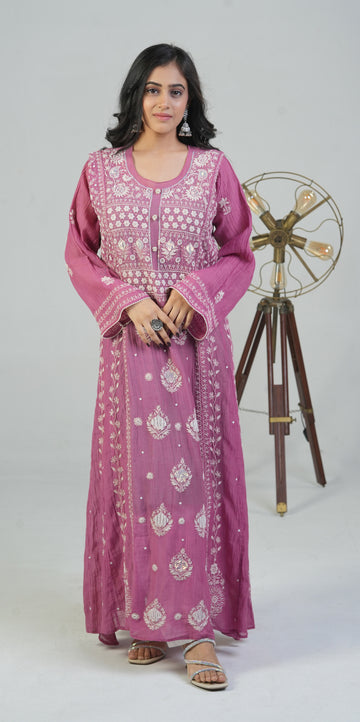 Mul Chanderi Semi-Stitched Anarkali