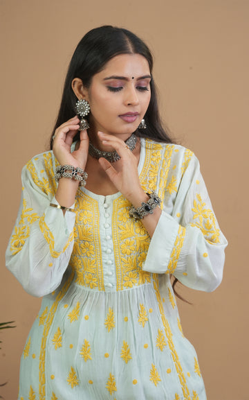Aaparya Hand Embroidered Yellow Satin Co-ord Set