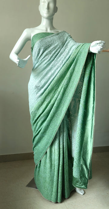Pure Georgette saree in ombrey Mint Green shade