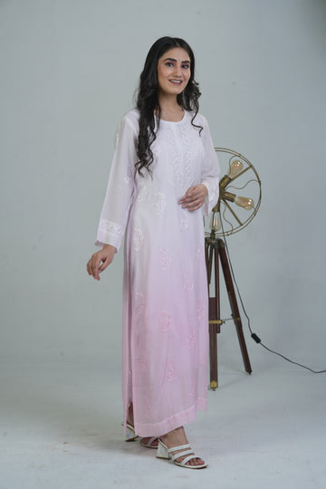 Aaparya Hand Embroidered Muslin Ombre Long kurti