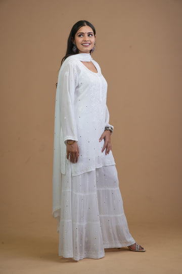 Aaparya Hand Embroidered Pure Georgette 3 Piece Sharara Set