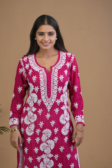 Aaparya Hand Embroidered Viscose Long Kurti