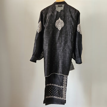 Black Raw Silk Stiched Co-ord Set