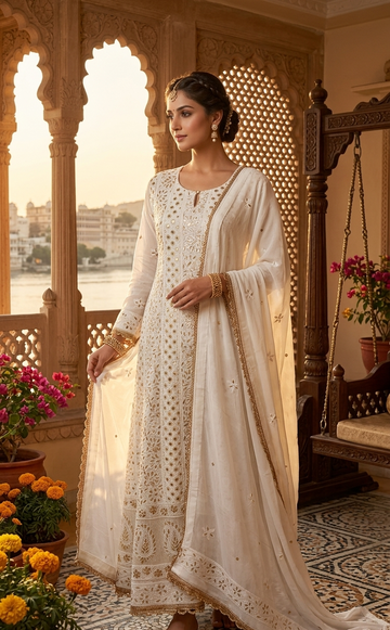 WHITE GEORGETTE ANARKALI