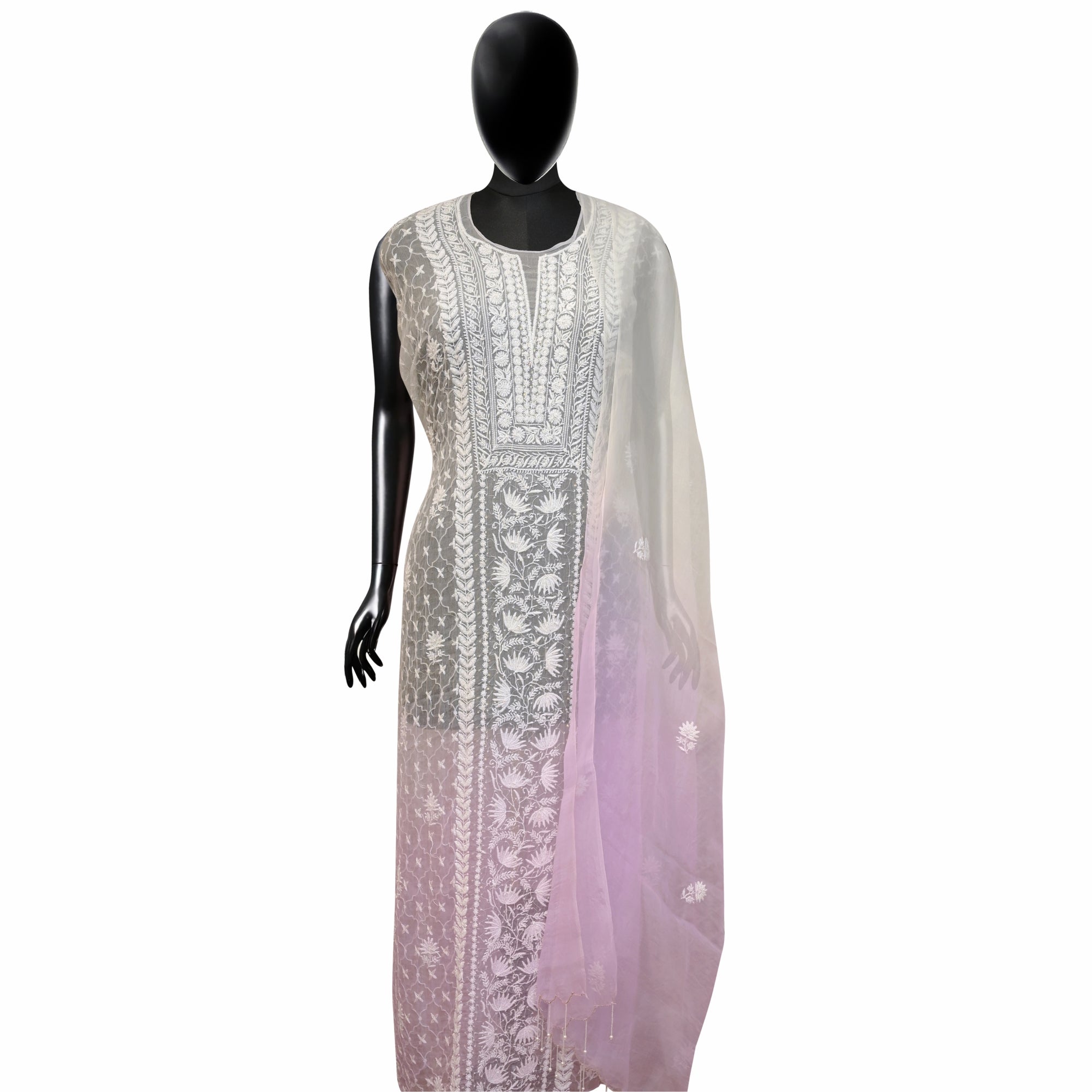 Aaparya Hand Embroidered Ombre 3 Piece Semi-Stitched Kurta Dupatta Set