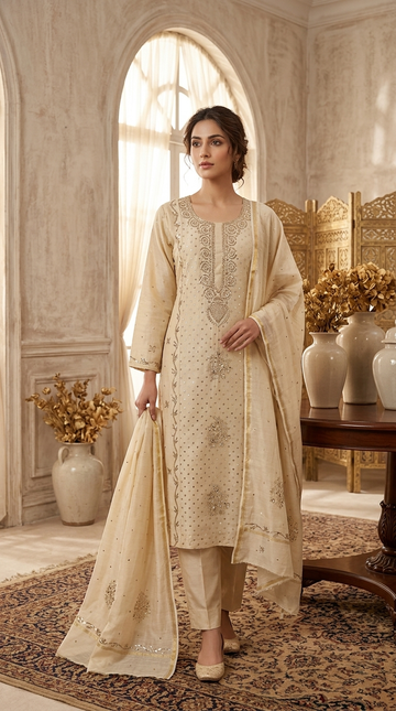 MONGA SILK CHIKANKARI SUIT