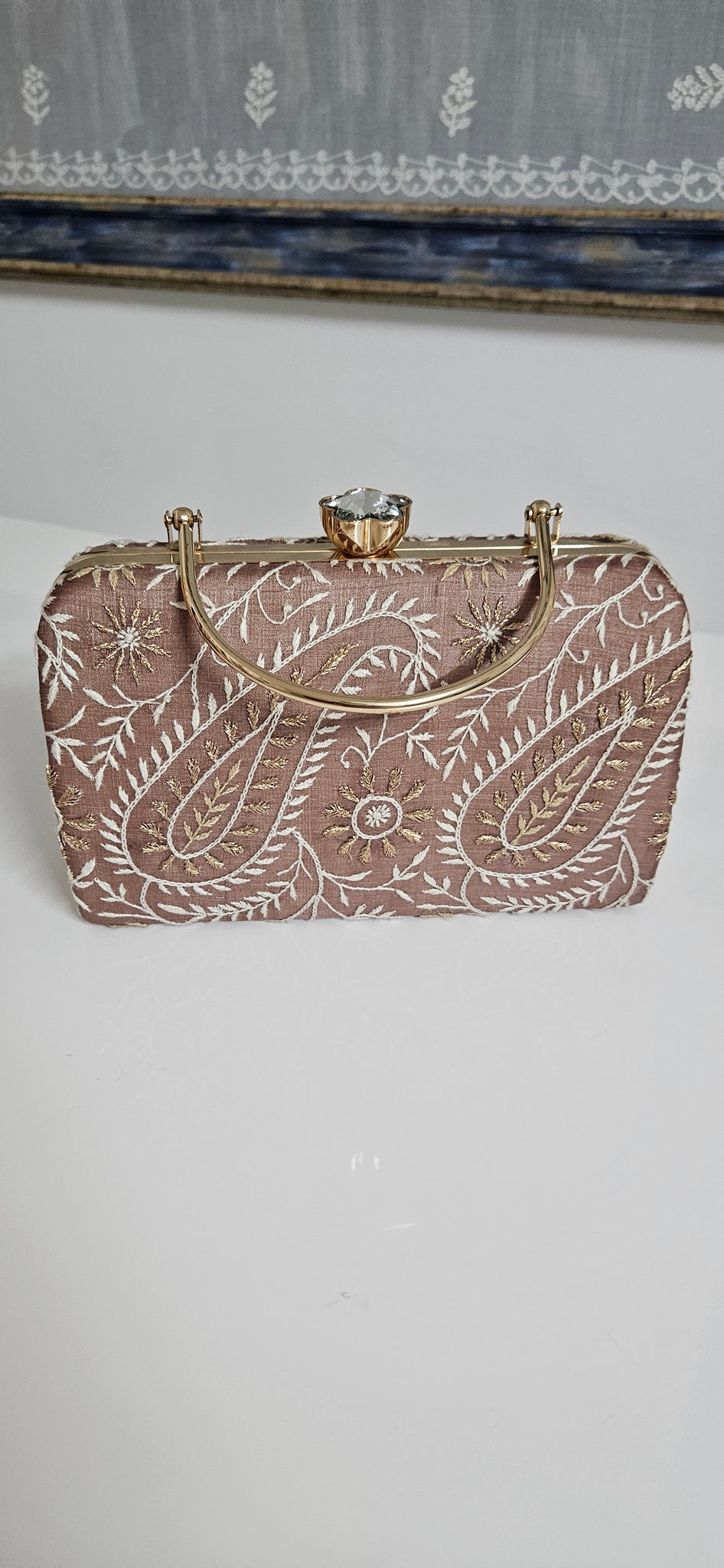 Aaparya Hand Embroidered Silk Clutch Dark Brown