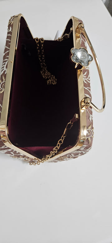 Aaparya Hand Embroidered Silk Clutch Dark Brown
