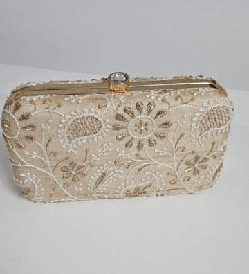 Aaparya Hand Embroidered Silk Clutch Fawn Color