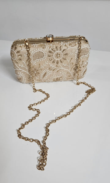 Aaparya Hand Embroidered Silk Clutch Fawn Color