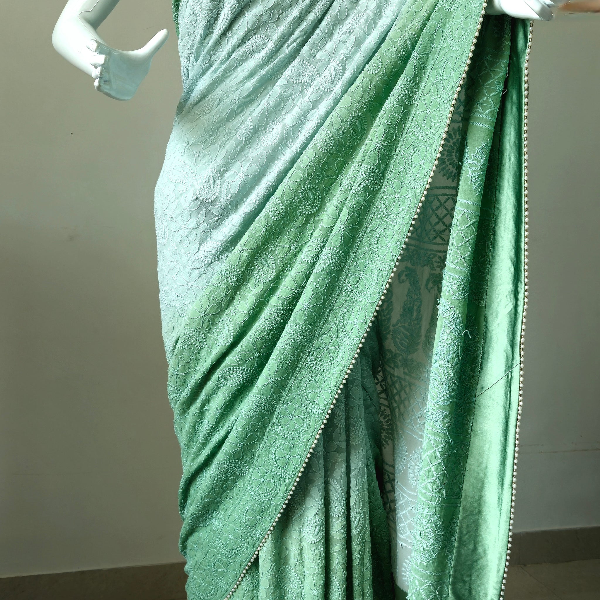 Pure Georgette saree in ombrey Mint Green shade