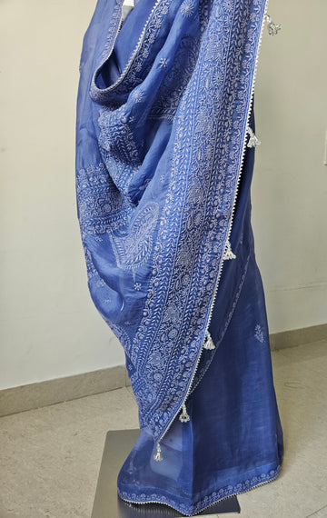 Pure Organza Royal blue saree