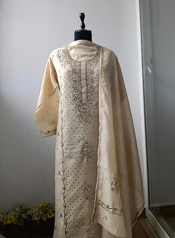 MONGA SILK CHIKANKARI SUIT