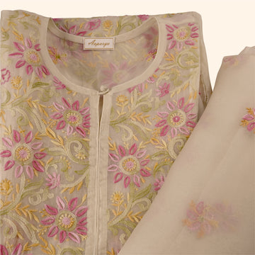 Aaparya Hand Embroidered Pure Organza Semi Stiched Kurta Dupatta