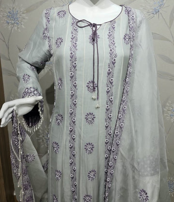 AAPARYA HAND EMBROIDERED PURE ORGANZA ANARKALI SET