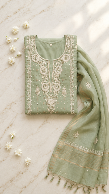 BANARASI CHANDERI SEMI STITCHED SUIT