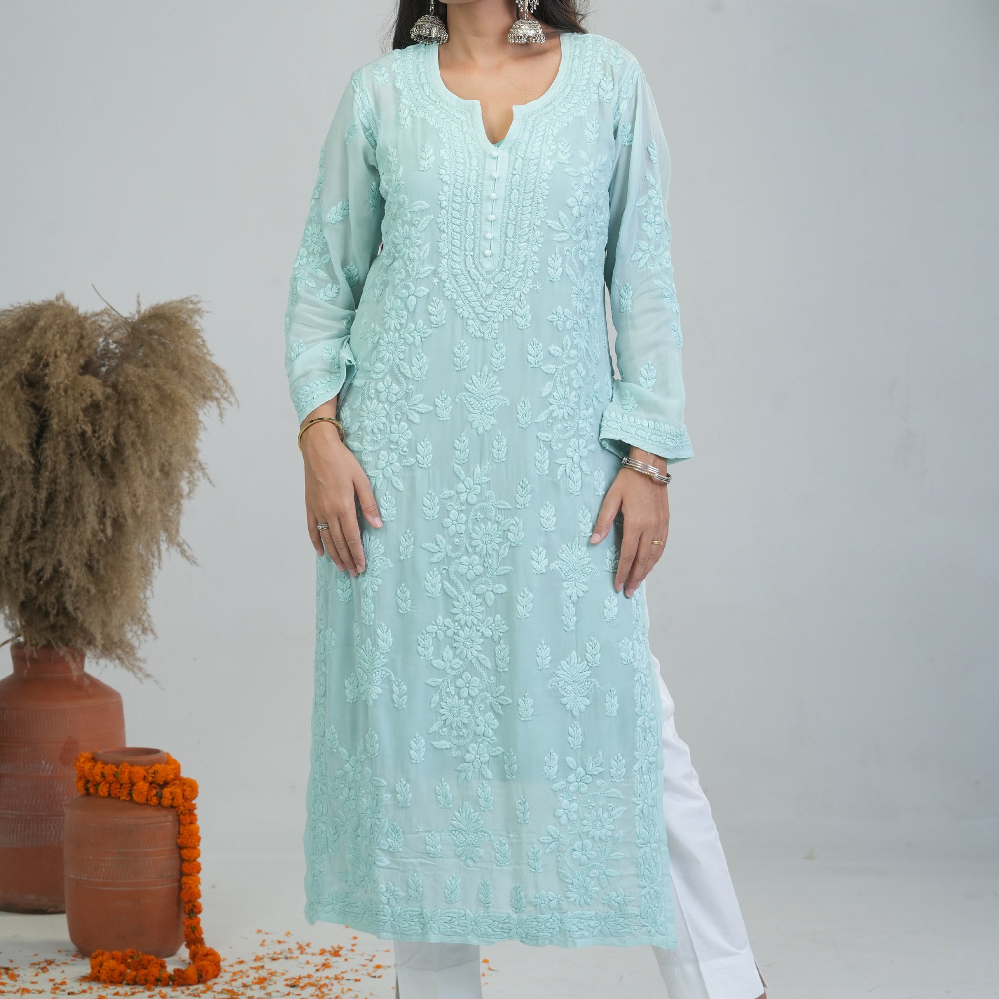 Aaparya Hand Embroidered Viscose Long Kurti